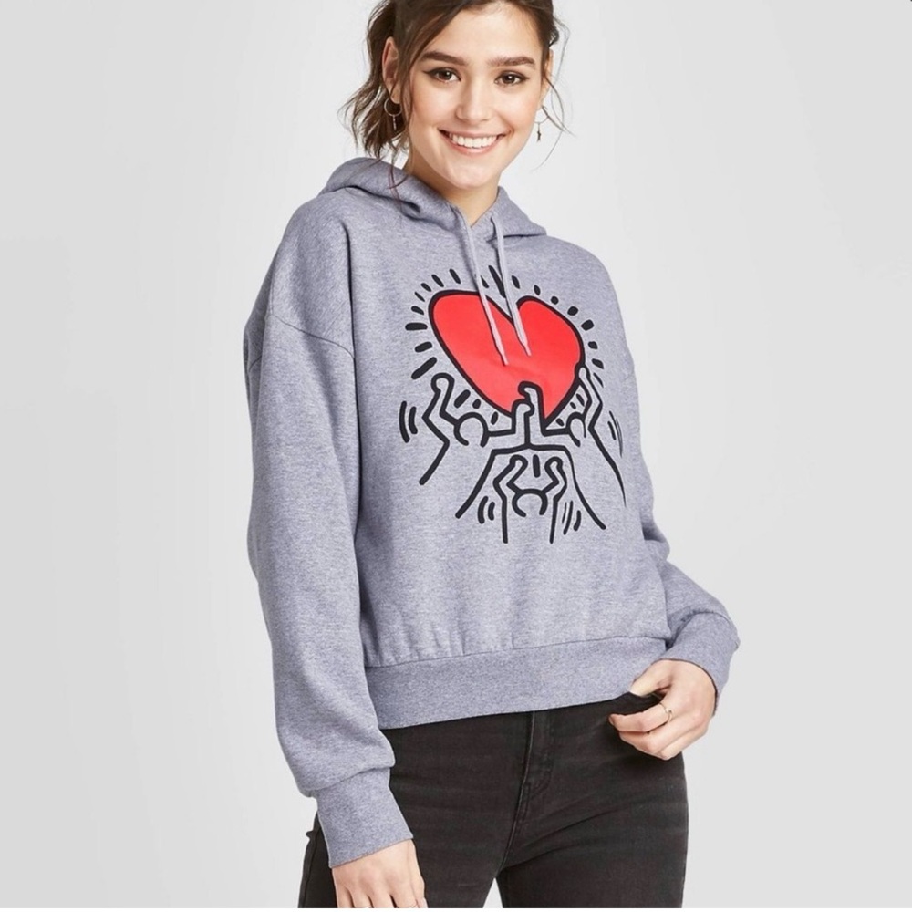 Women's Gray Hoodie with Red Heart Graphic